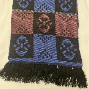 V. Fraas Chenille Blue Patchwork Black Fringe Scarf 64 X 14 Made in Germany